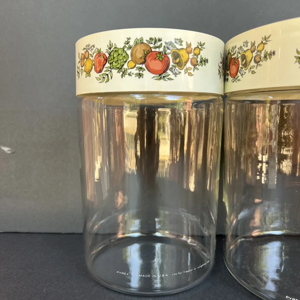 VTG Pyrex Spice O Life Store N See Canister Set of 3 Glass 1970s W/ Seals USA